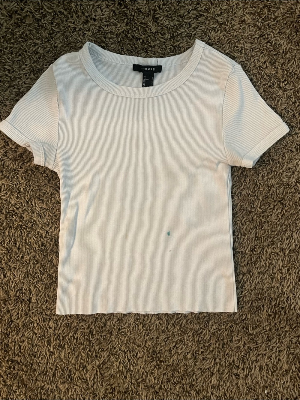 Forever 21 Girls' White Ribbed Short-Sleeve Top+ A lil green stain